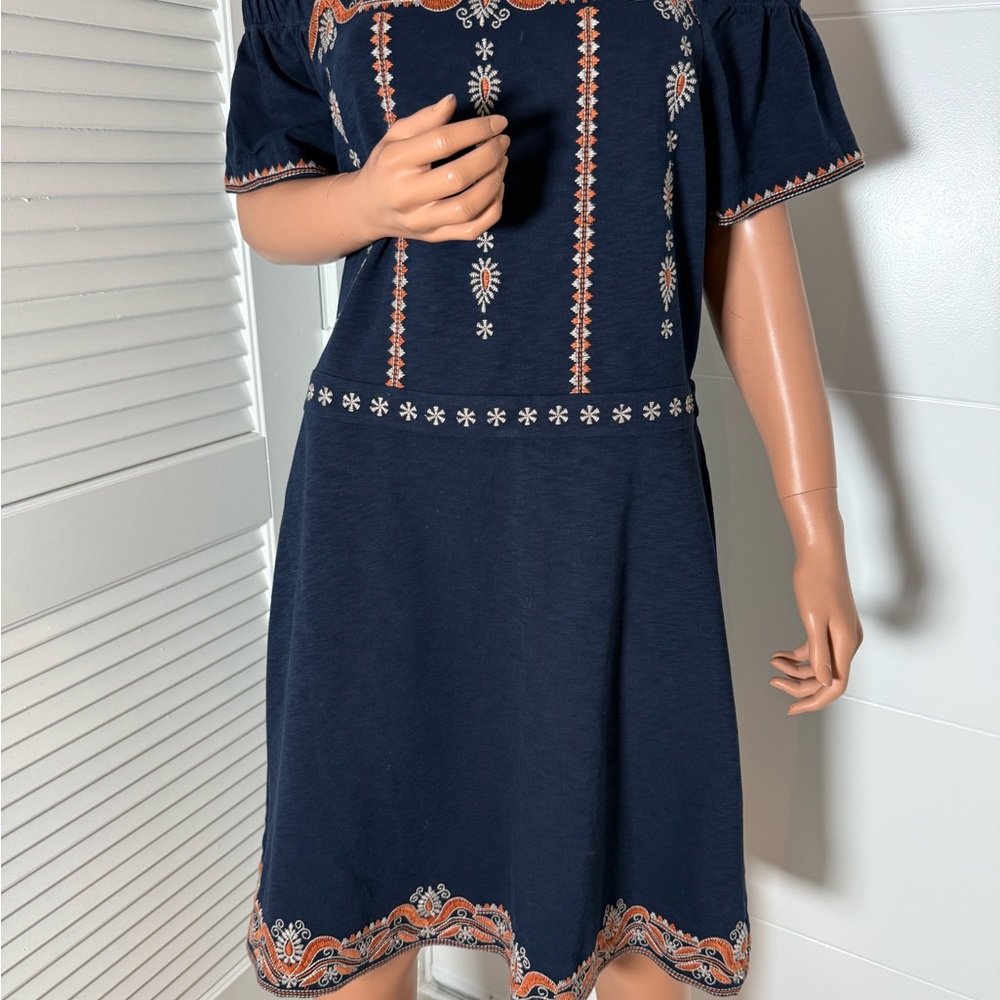 Tory Burch boho-inspired off-the-shoulder A-line dress navy large - Picture 6 of 16